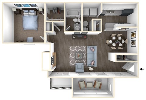 Floor plan for 1 bed, 1 bath, 850 sqft